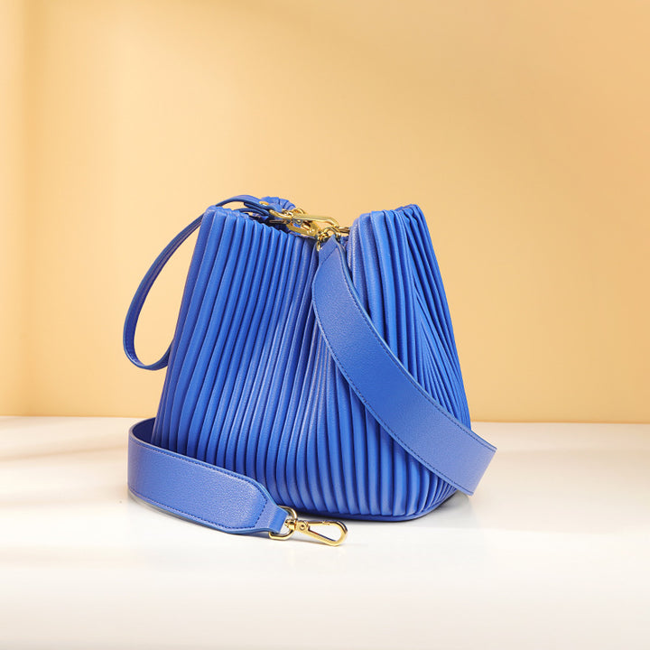 Luxury Ruched Leather Bucket Bag