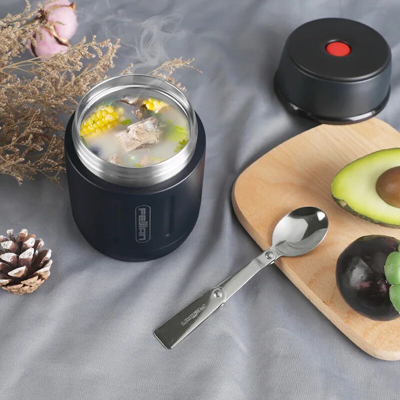 500ml Vacuum Insulated Stainless Steel Food Jar with Foldable Spoon and Wide Mouth - Perfect for Meals on the Go