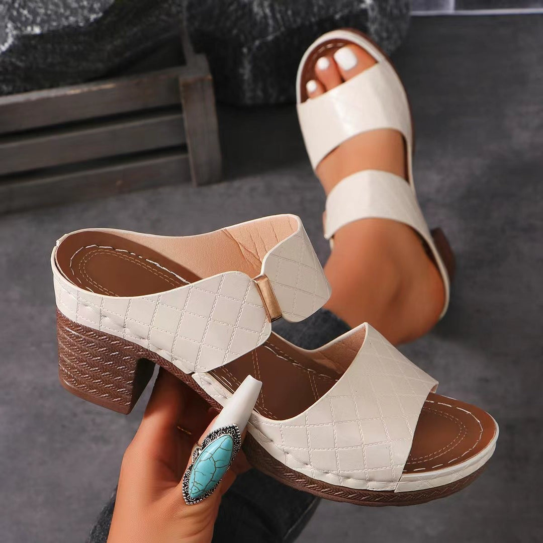 High Heel Slippers Women's Fashion Round Toe Sandals Summer