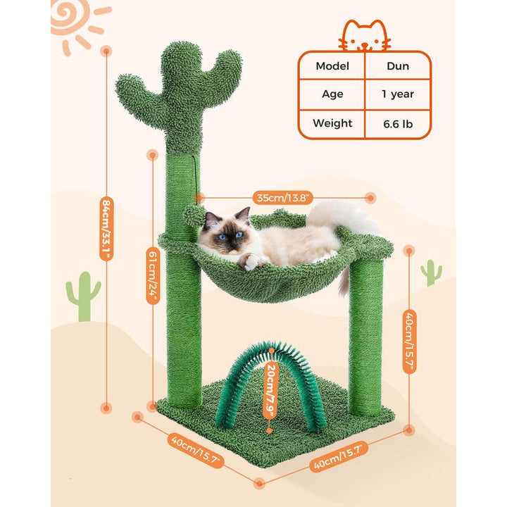 33-Inch Cactus Cat Tree Tower with Self Groomer, Hammock