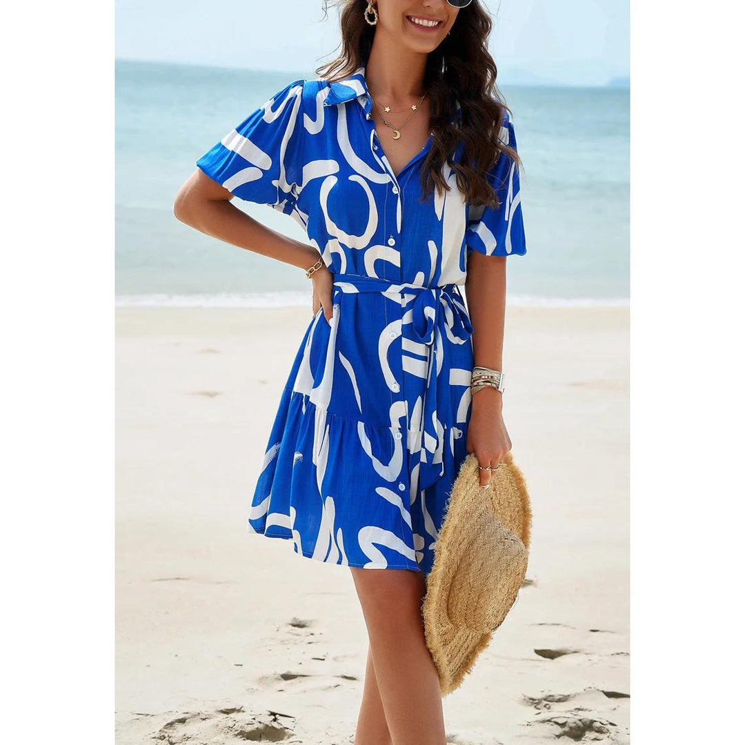 Elegant Printed Short Sleeved Dress for Spring/Summer