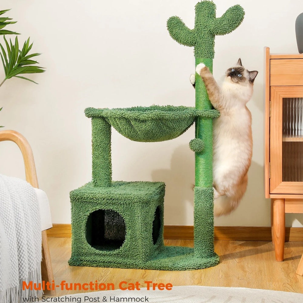 Cactus Cat Tree Condo with Hammock, Scratching Post, and Sisal Rope