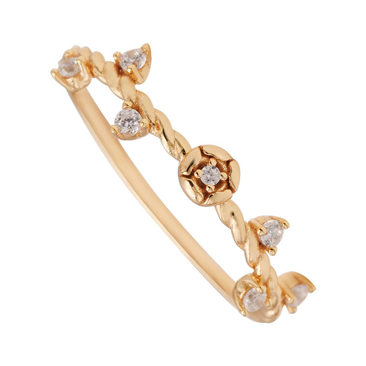 Rose Shaped Exquisite Sterling Silver Gold-plated Female Ring