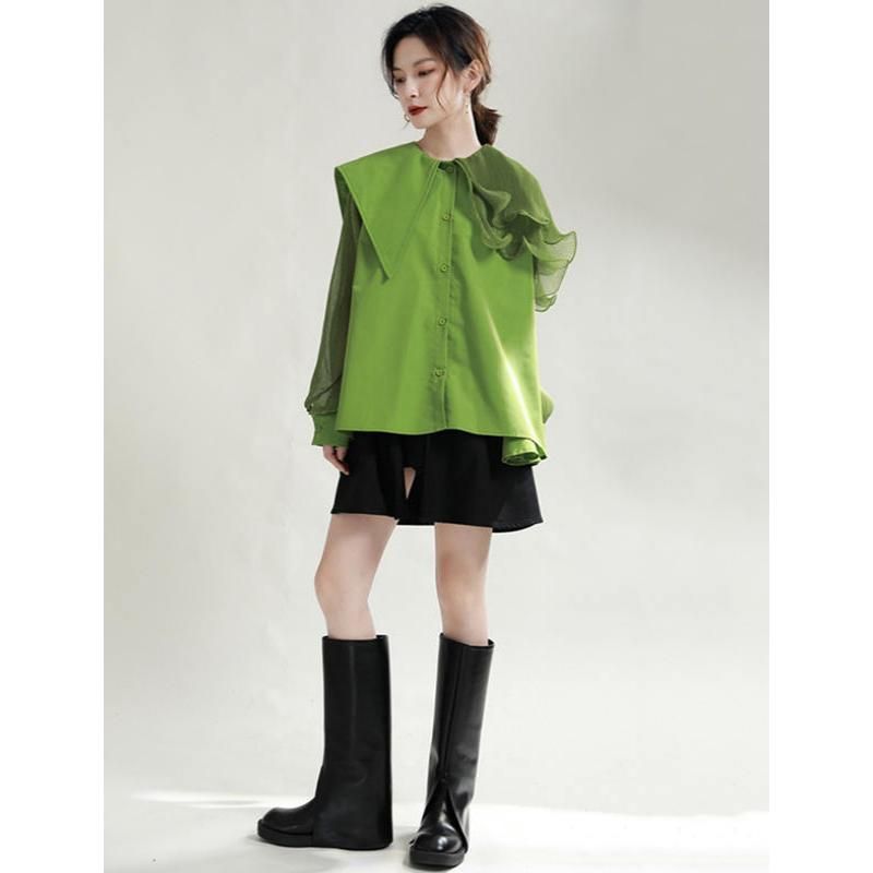 Green Pleated Belted Blouse