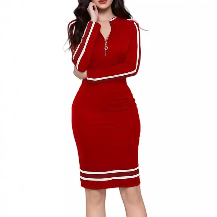 European And American Long Sleeve Zipper Casual Dress Women