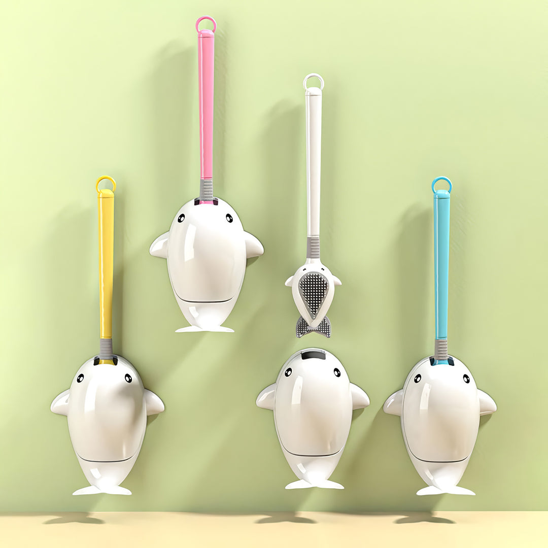 Whale-Themed Silicone Toilet Brush with Wall Mount