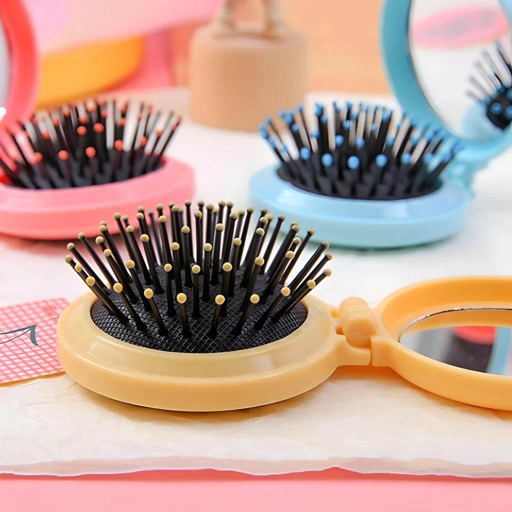 Portable Folding Hair Comb with Mirror