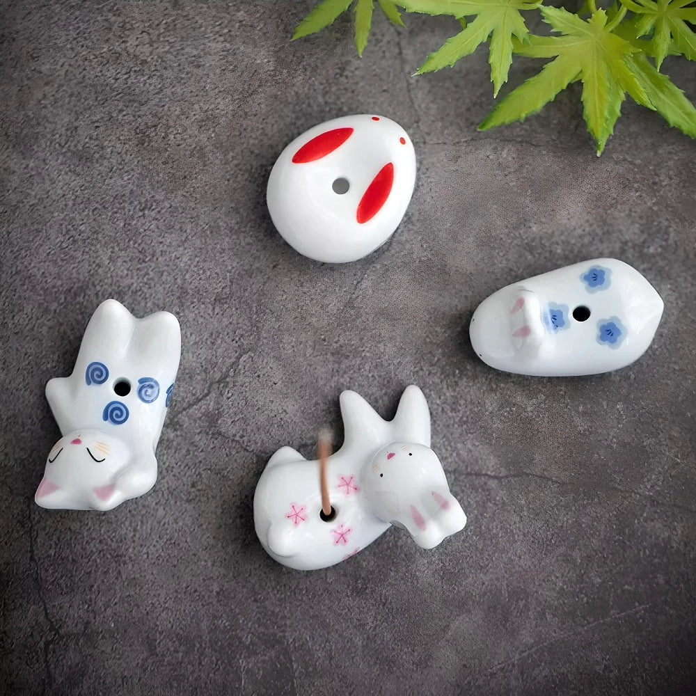 Japanese Style Cartoon Rabbit and Kitten Incense Holder