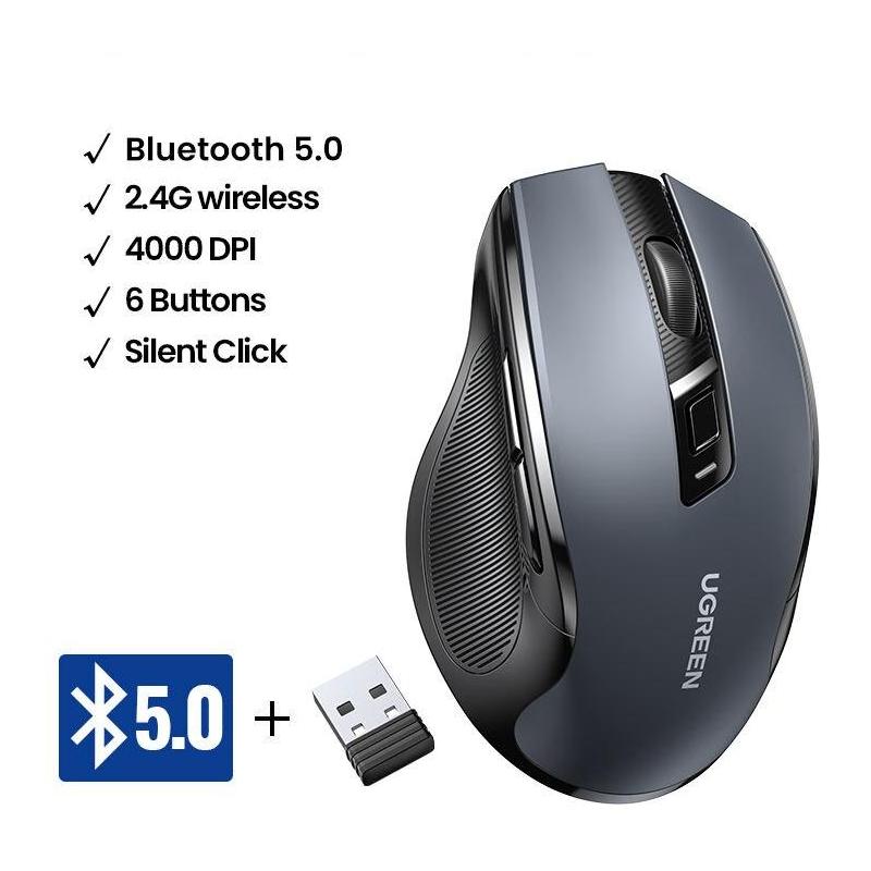 Wireless Bluetooth 5.0 & 2.4G Ergonomic Mouse - 4000DPI, 6 Silent Buttons, Dual Mode Connectivity