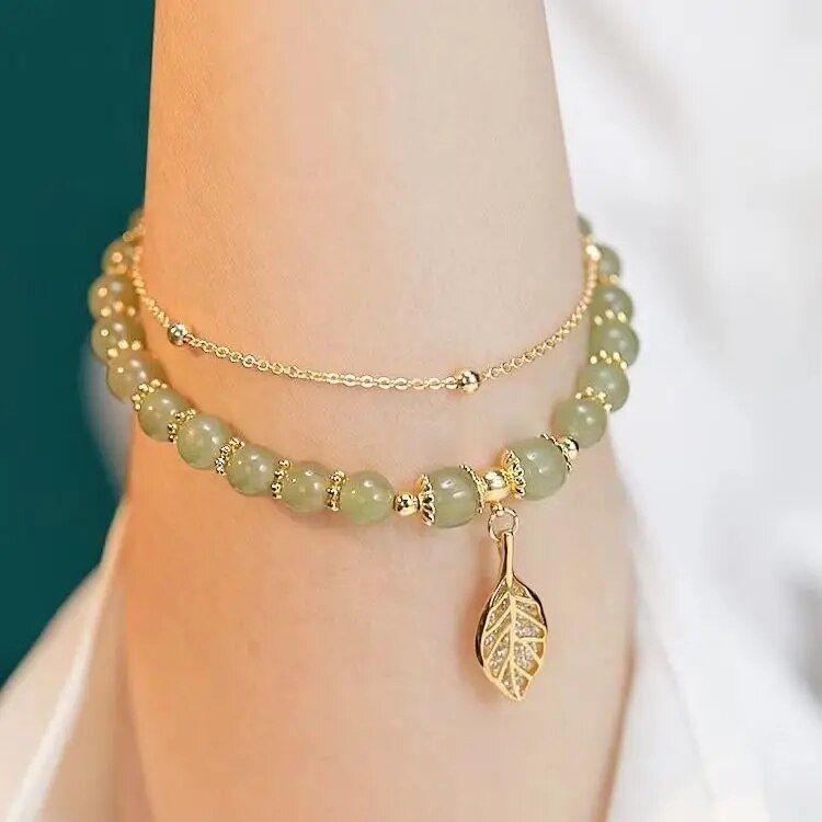 Hetian Jade Gold Leaf Bracelet