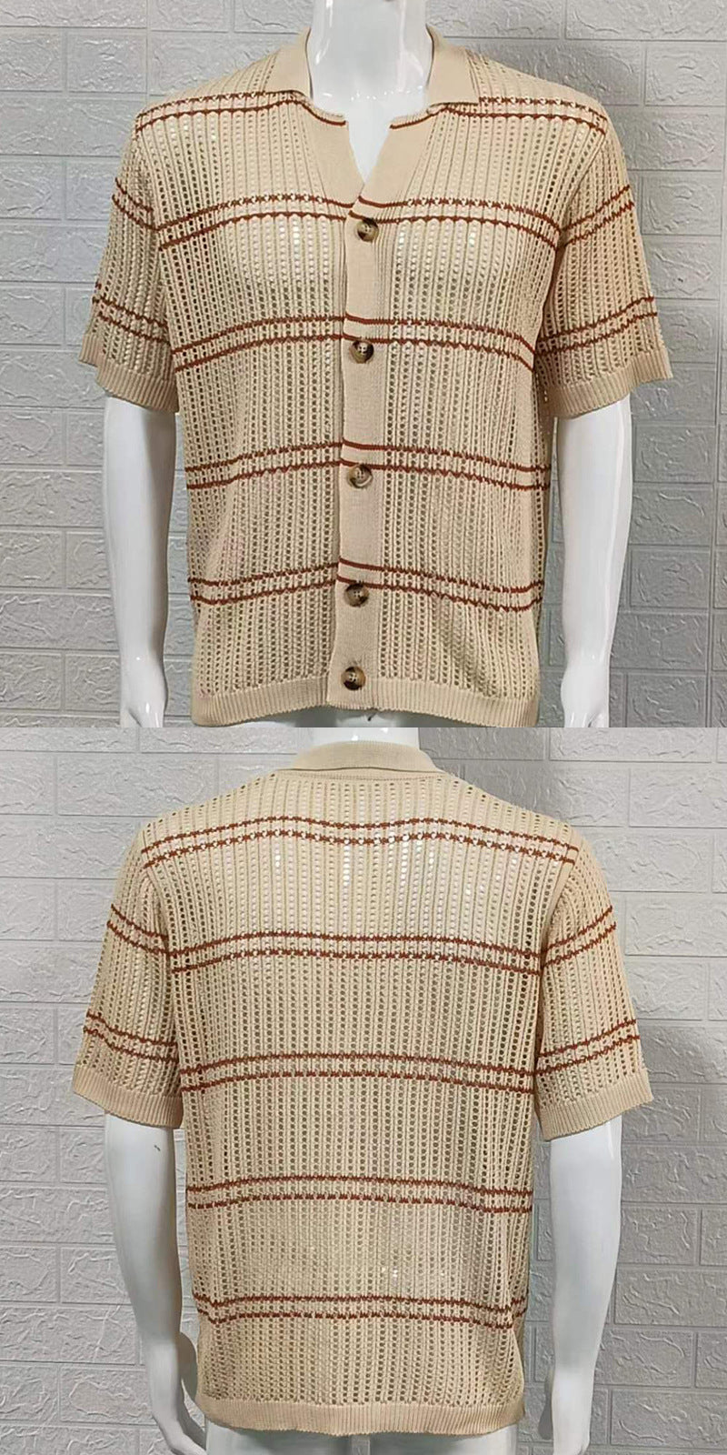 Men's Knitwear Lapel Short Sleeve Hollow Thin Cardigan