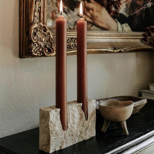 Vintage Travertine Stone Taper Candle Holder