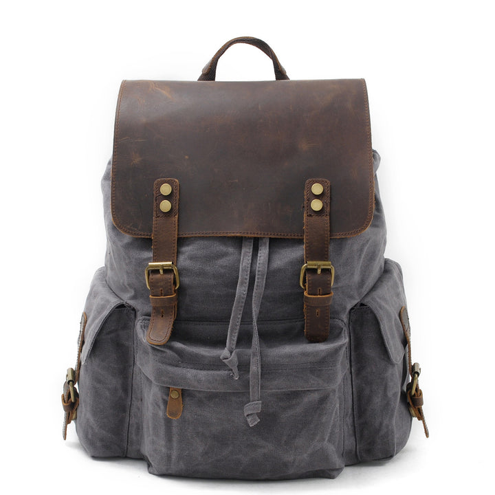 Men's Canvas Casual Backpack Trendy Computer Oil Wax Matching Hide Bag Fashion Brand