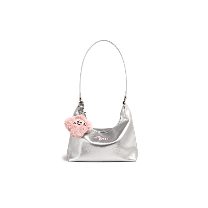 High-End Silver PU Leather Shoulder Bag