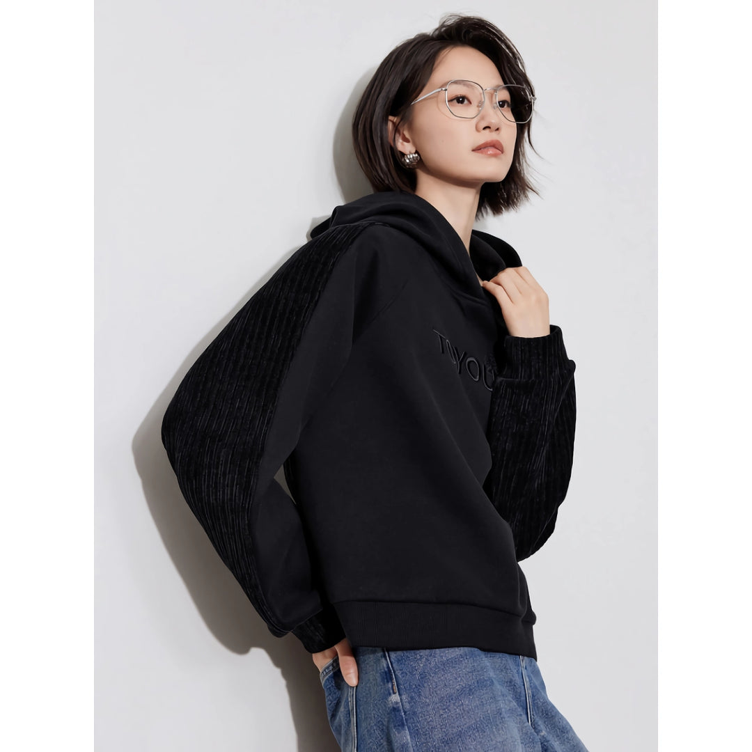 Women’s Fleece Embroidered Splicing Hooded Pullover