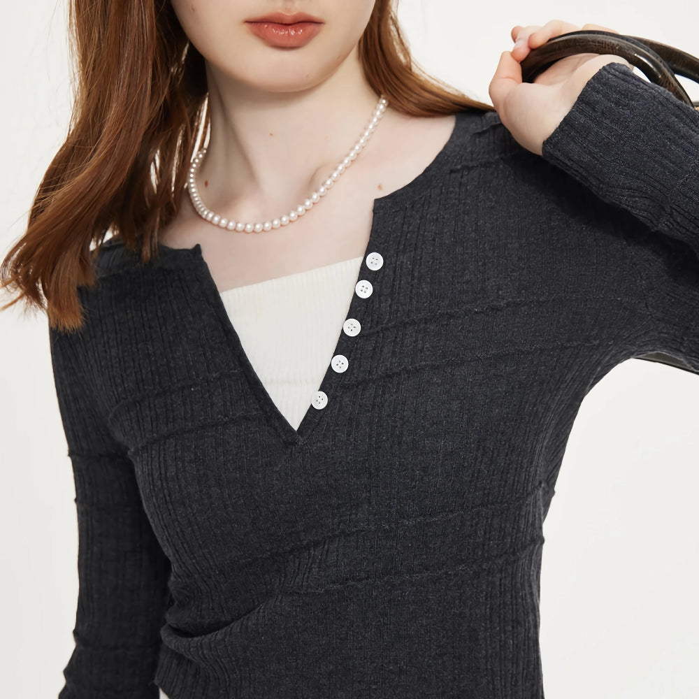 Versatile Slim Fit V-Neck Knitted Sweater