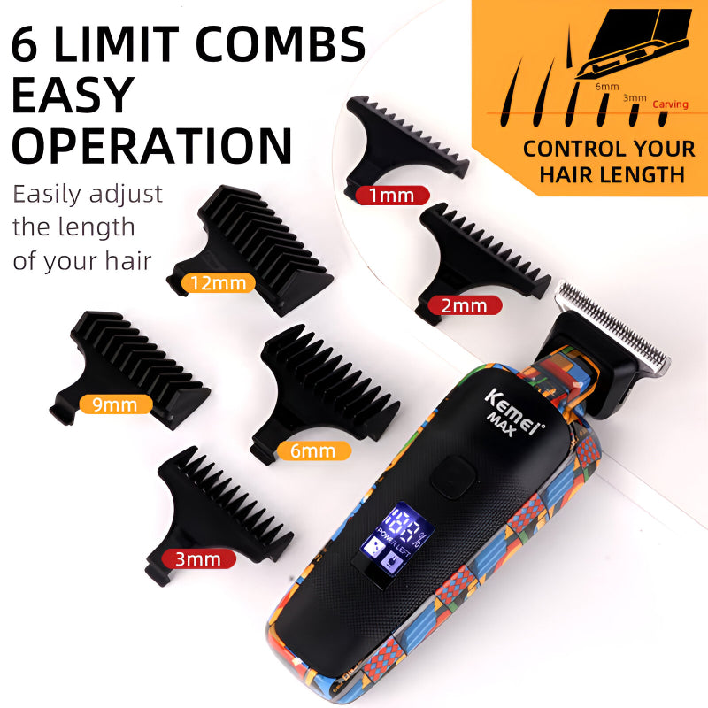 Digital Display Professional Men's Electric Hair Clipper with Graffiti Design