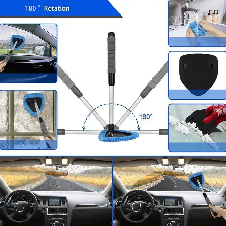 Telescopic Car Windshield Cleaner with Microfiber Pad and Detail Brush