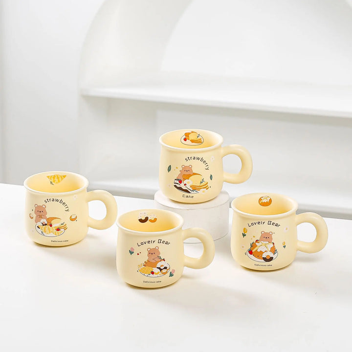 Cute Beige Bear Ceramic Coffee & Milk Mug – Adorable Cartoon Design for Office & Dormitory