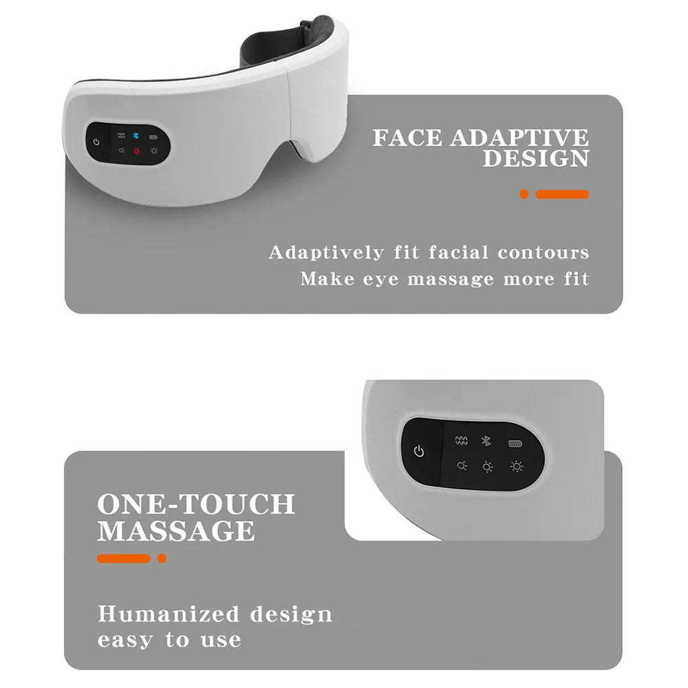 Smart Eye Massager with Heat, Vibration, and Bluetooth for Relaxation & Better Sleep