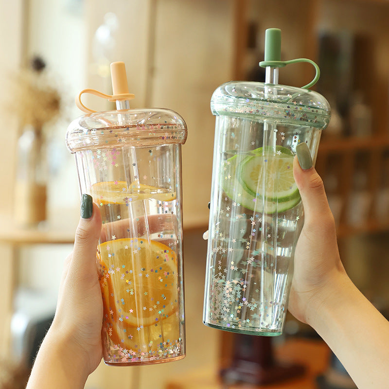 Sparkling Kawaii Bubble Tea Water Bottle with Straw