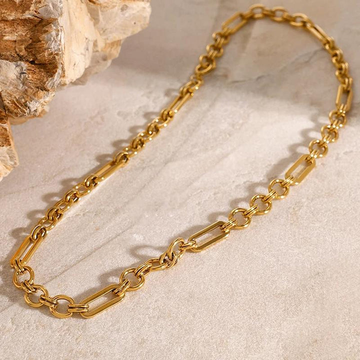 18K Gold Plated Stainless Steel Waterproof Paperclip Necklace for Women