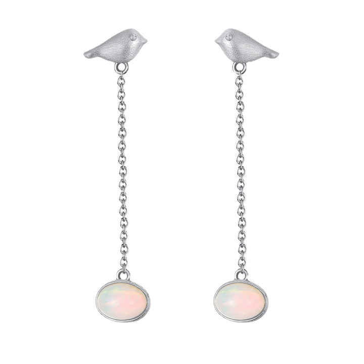 14K Gold Bird Hammer Earrings Natural Opal