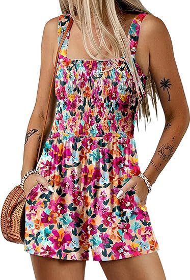 Flower Print Shorts Jumpsuit Summer Fashion Sleeveless Beach Bodysuit