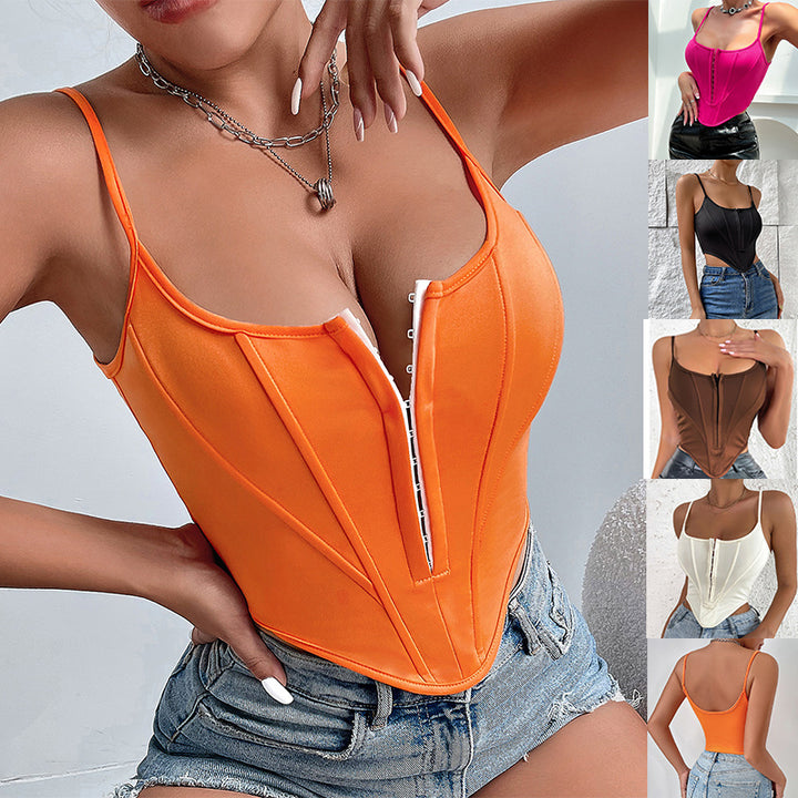 INS Single-breasted Sling Crop Corset Tank Summer Fashion Slim Camisole Vest For Women Clothing