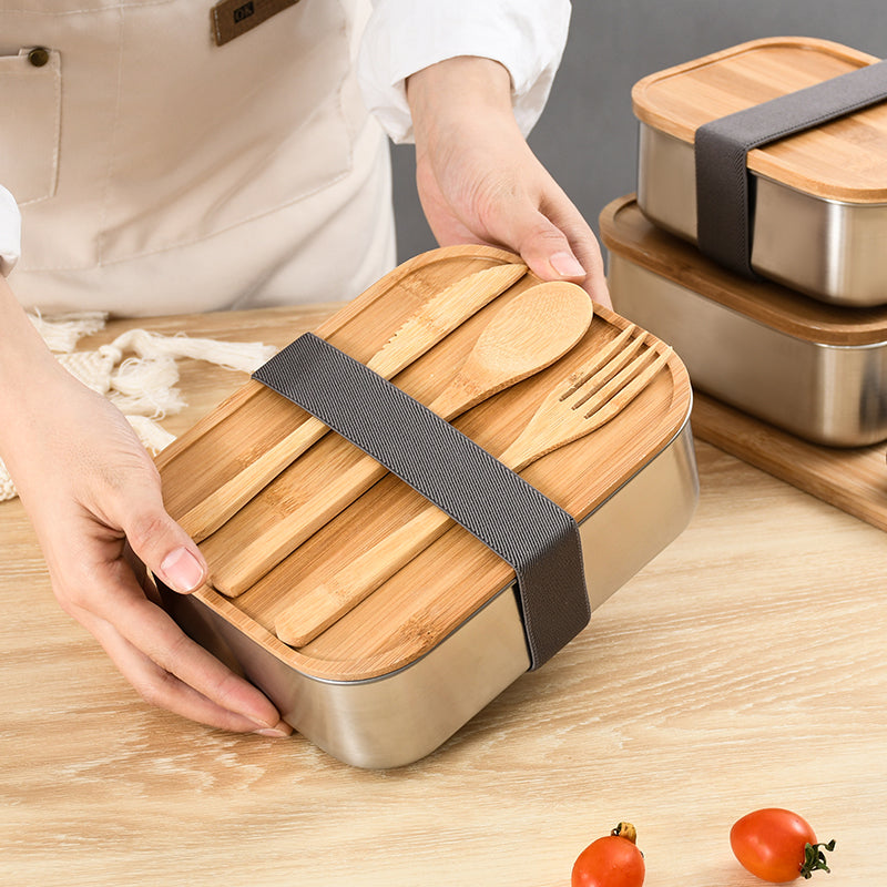 Eco-Friendly Stainless Steel Bento Box with Bamboo Lid