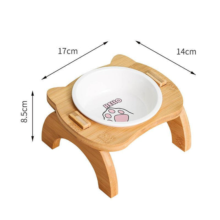 Elevated Bamboo Double Cat and Dog Bowls with Anti-Leak Design