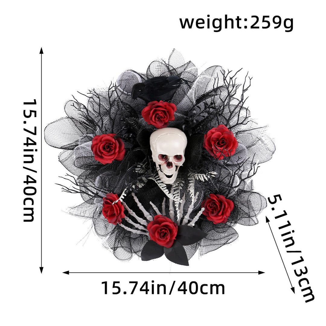 Halloween Red Rose Skull Mesh Garland Door Hanging Decoration