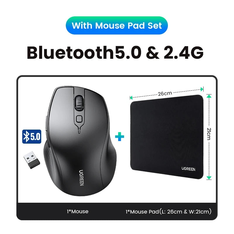 Wireless Bluetooth 5.0 & 2.4G Ergonomic Mouse - 4000DPI, 6 Silent Buttons, Dual Mode Connectivity