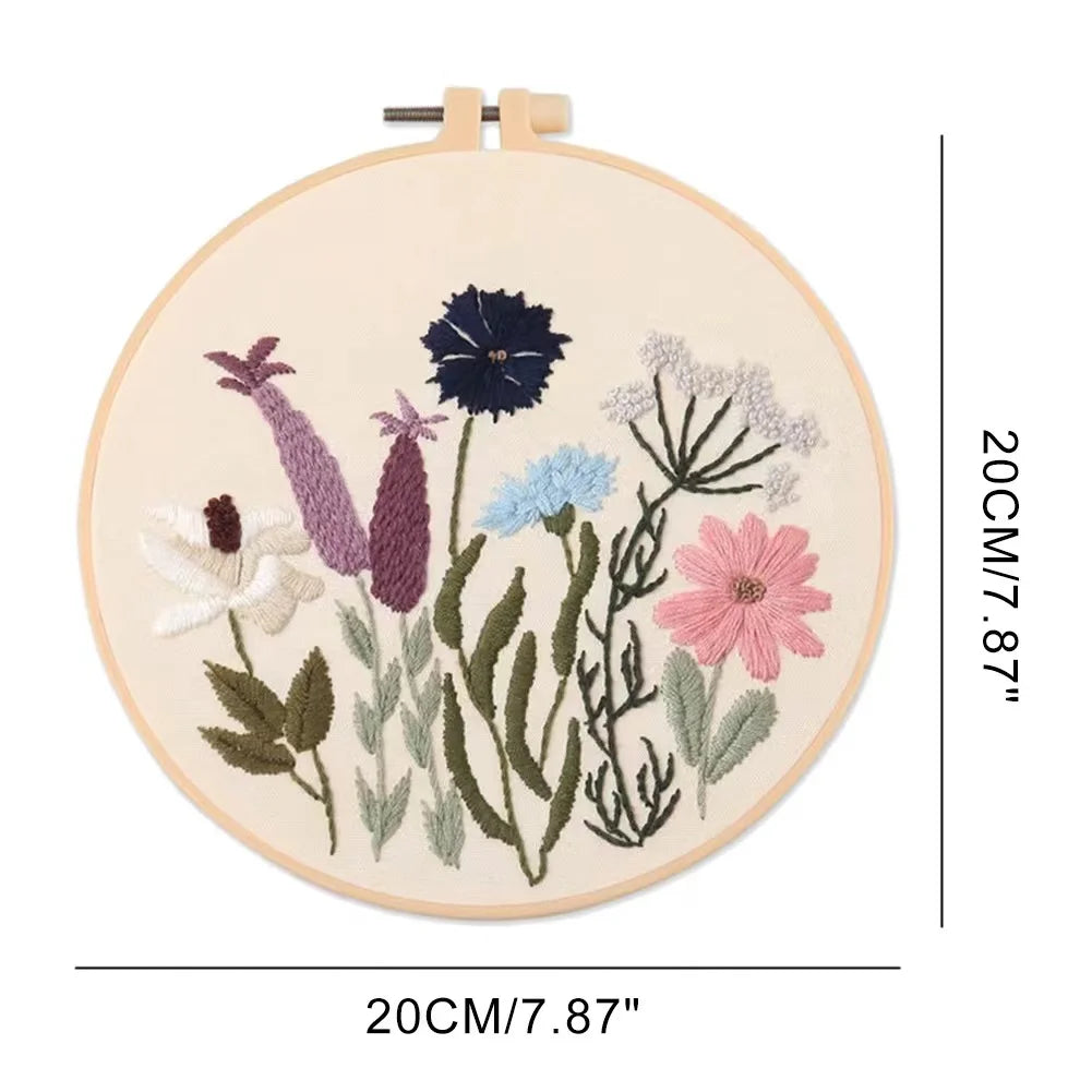 Beginner Floral Embroidery Kit with Cross Stitch Patterns