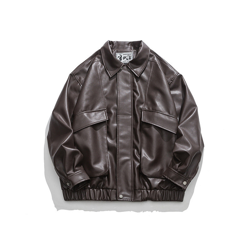 American Retro Street Trend Lapel PU Leather Jacket For Men