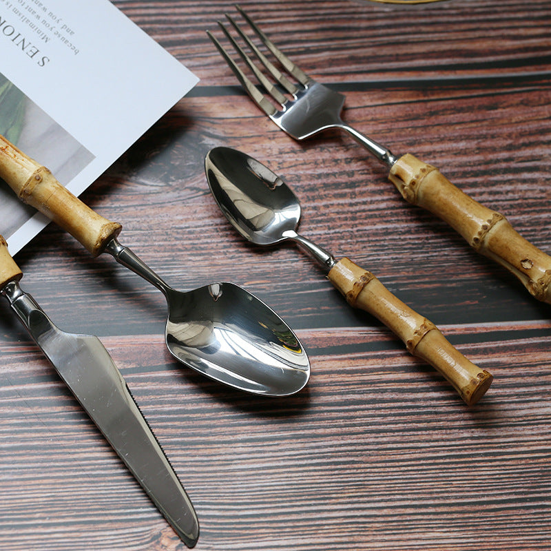 Mirror Finish Bamboo Handle Cutlery Set