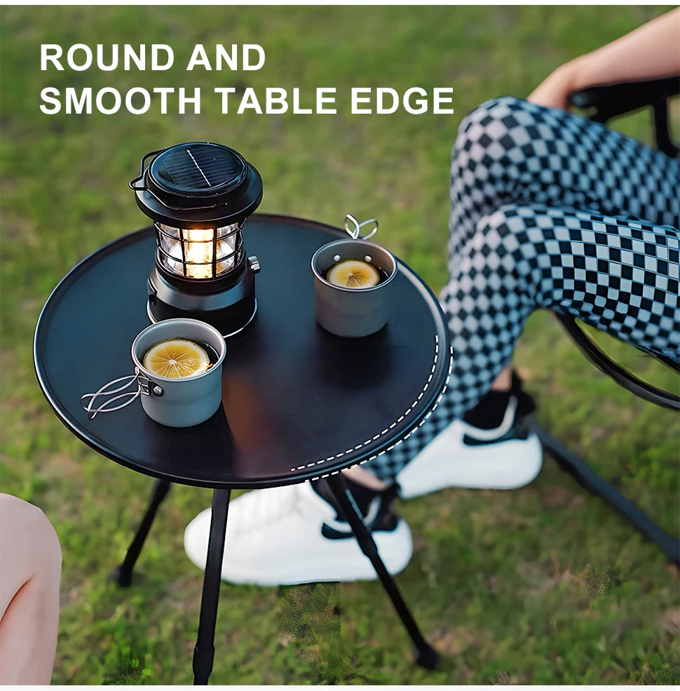 Adjustable Ultralight Portable Camping Round Table with Light Stand