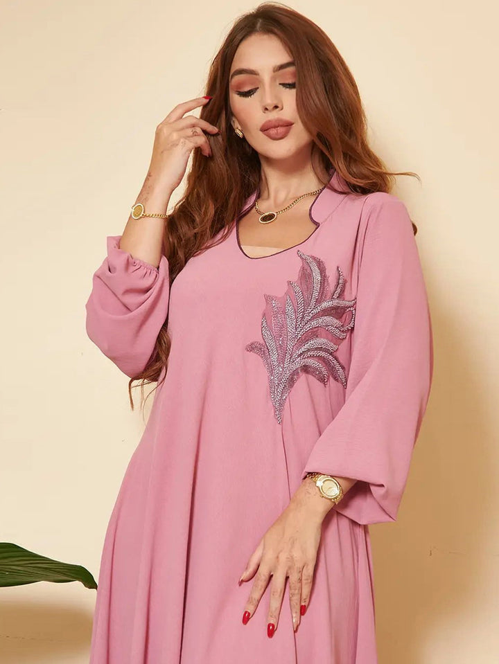 Women's Long Sleeve Chest Applique Middle East Loose Dress