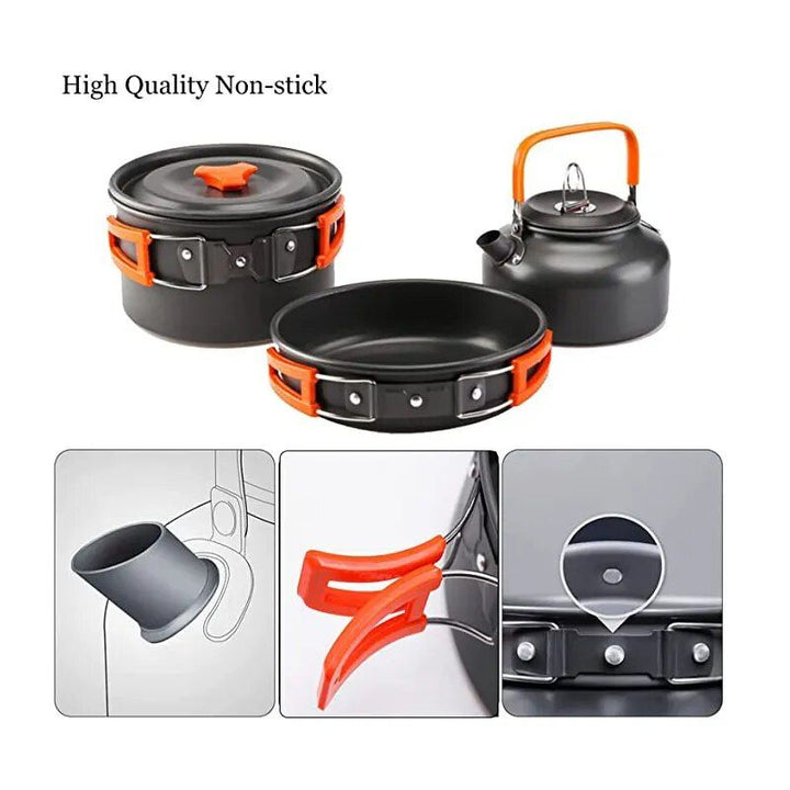 Portable Aluminum Camping Cookware Set - Nonstick Outdoor Cooking Gear for Hiking, Picnics & BBQ