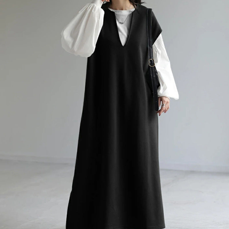 AutumnWinter Japanese And Korean V-neck Woolen Dress