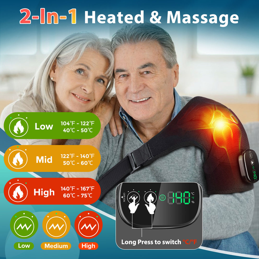 2-in-1 Electric Heating Shoulder Massager & Adjustable Heated Back Brace