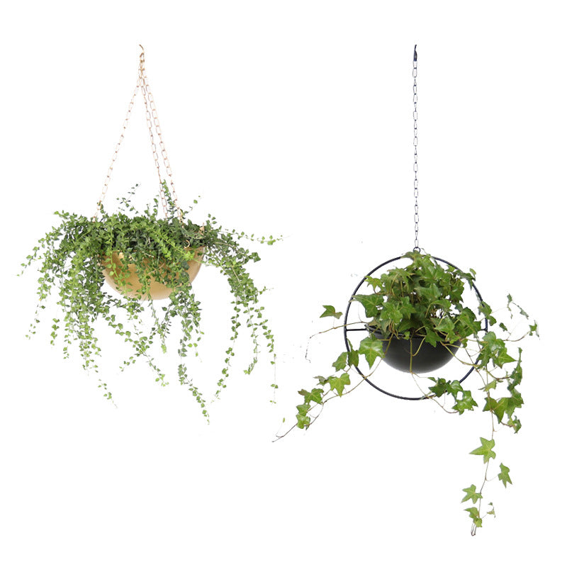 Decorative Iron Hanging Flower Pot - Swinging Wall Planter Basket for Home