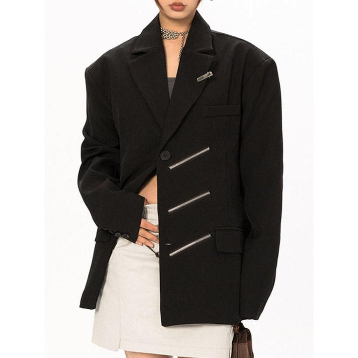 Chic Black Notched Collar Blazer for Women