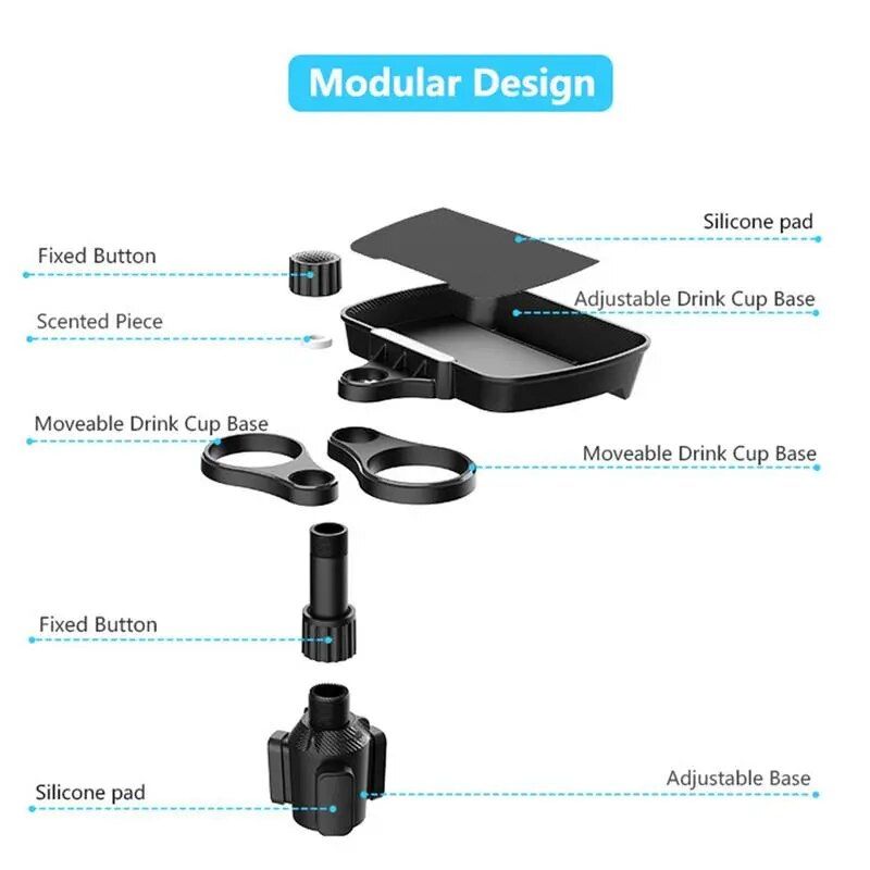 Rotatable Car Cup Holder Tray with Cell Phone Slot Multifunctional Car Organizer