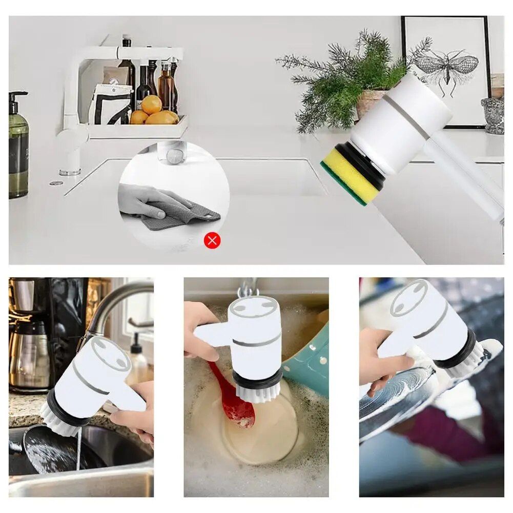Versatile Electric Spin Scrubber Multi-Function Cleaning Tool with 4 Brush Heads