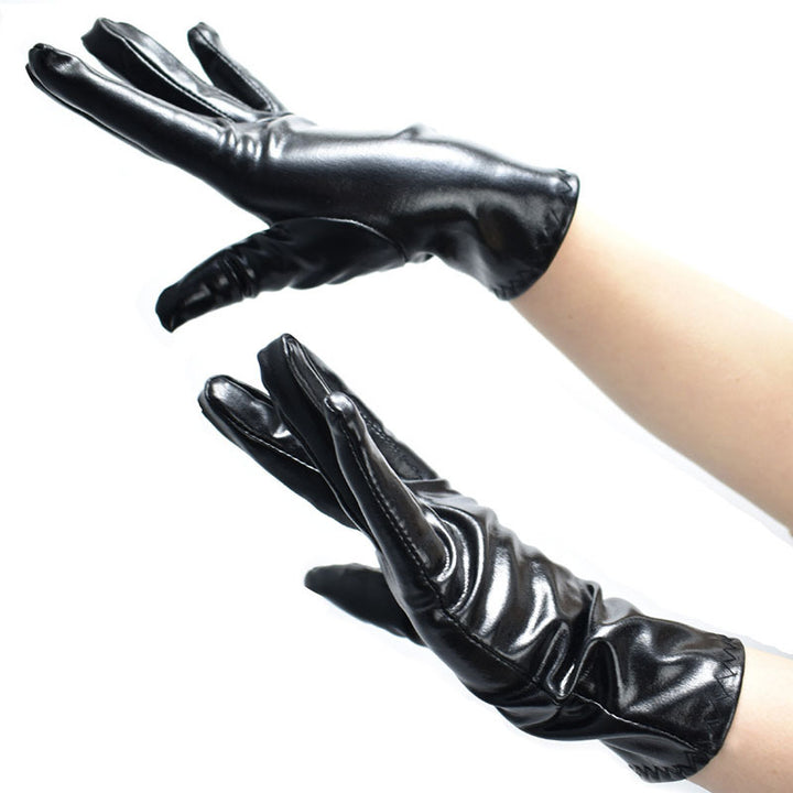 Black Pu Patent Leather Gloves Tight-fitting Single-layer Thin Section