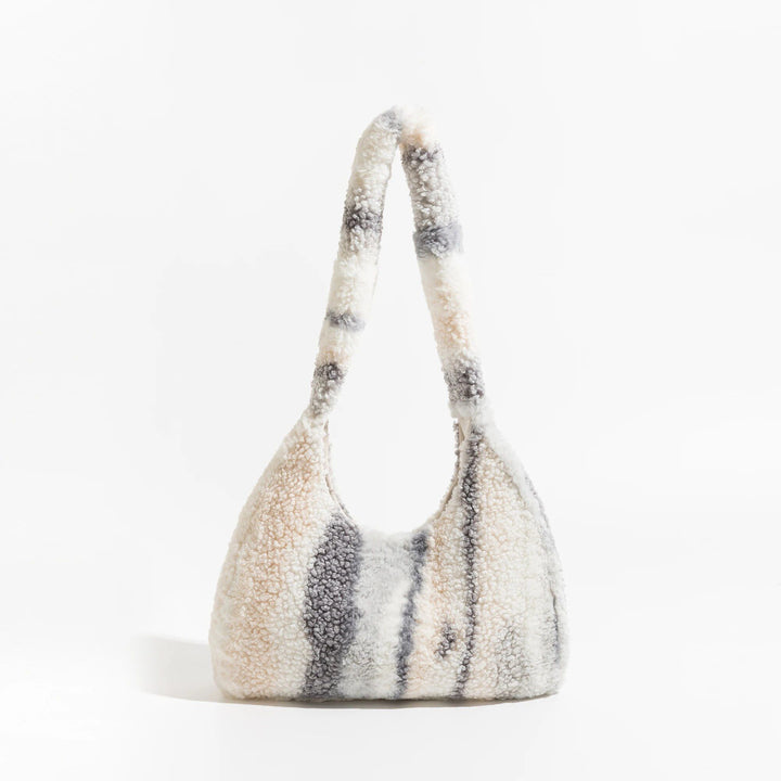 Trendy Striped Faux Fur Underarm Hobo Bag