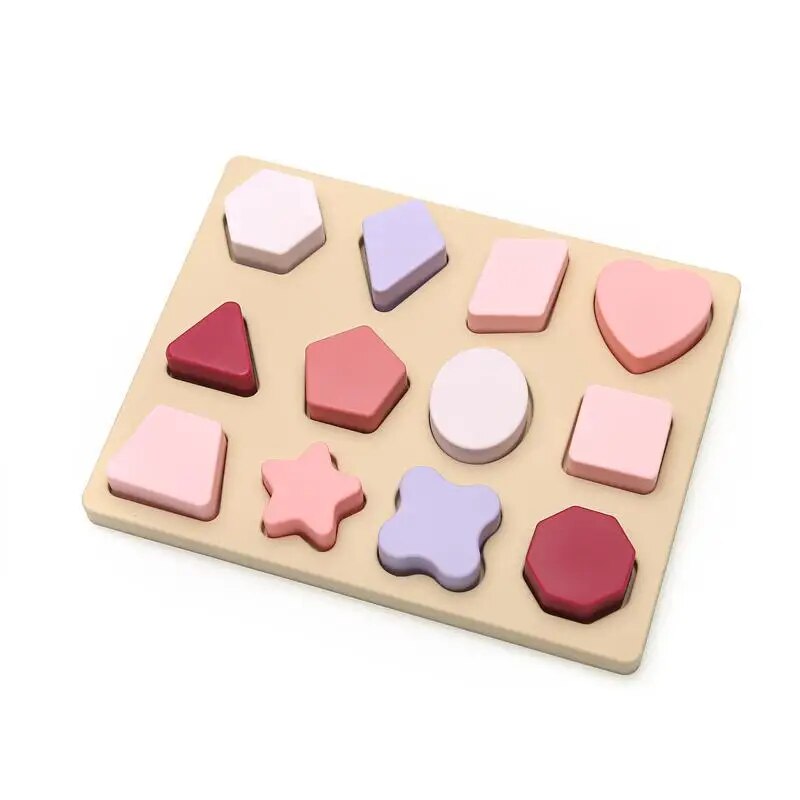 Silicone Montessori Baby Puzzle Toy Set: Geometric Shape Matching Board for Educational Play