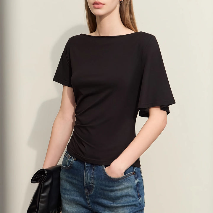 Minimalist Asymmetric Slash Neck Women's T-Shirt