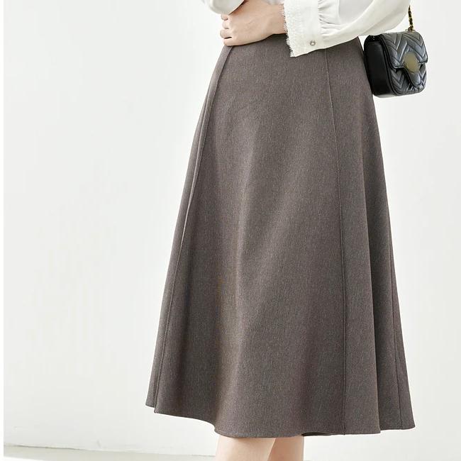 Elegant Coffee Plaid Midi Skirt for Women